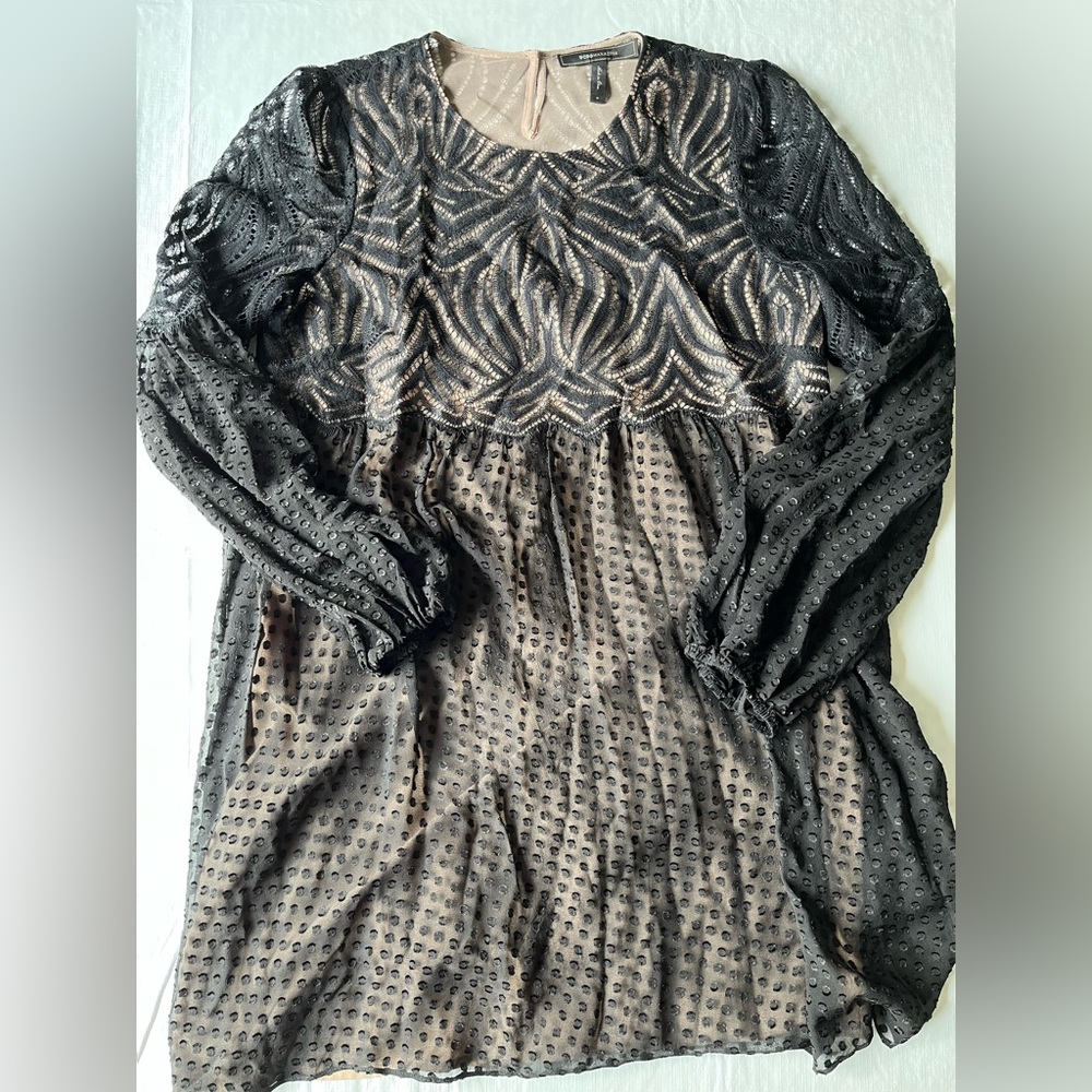BCBG Black Long Sleeve Lace Mini Dress